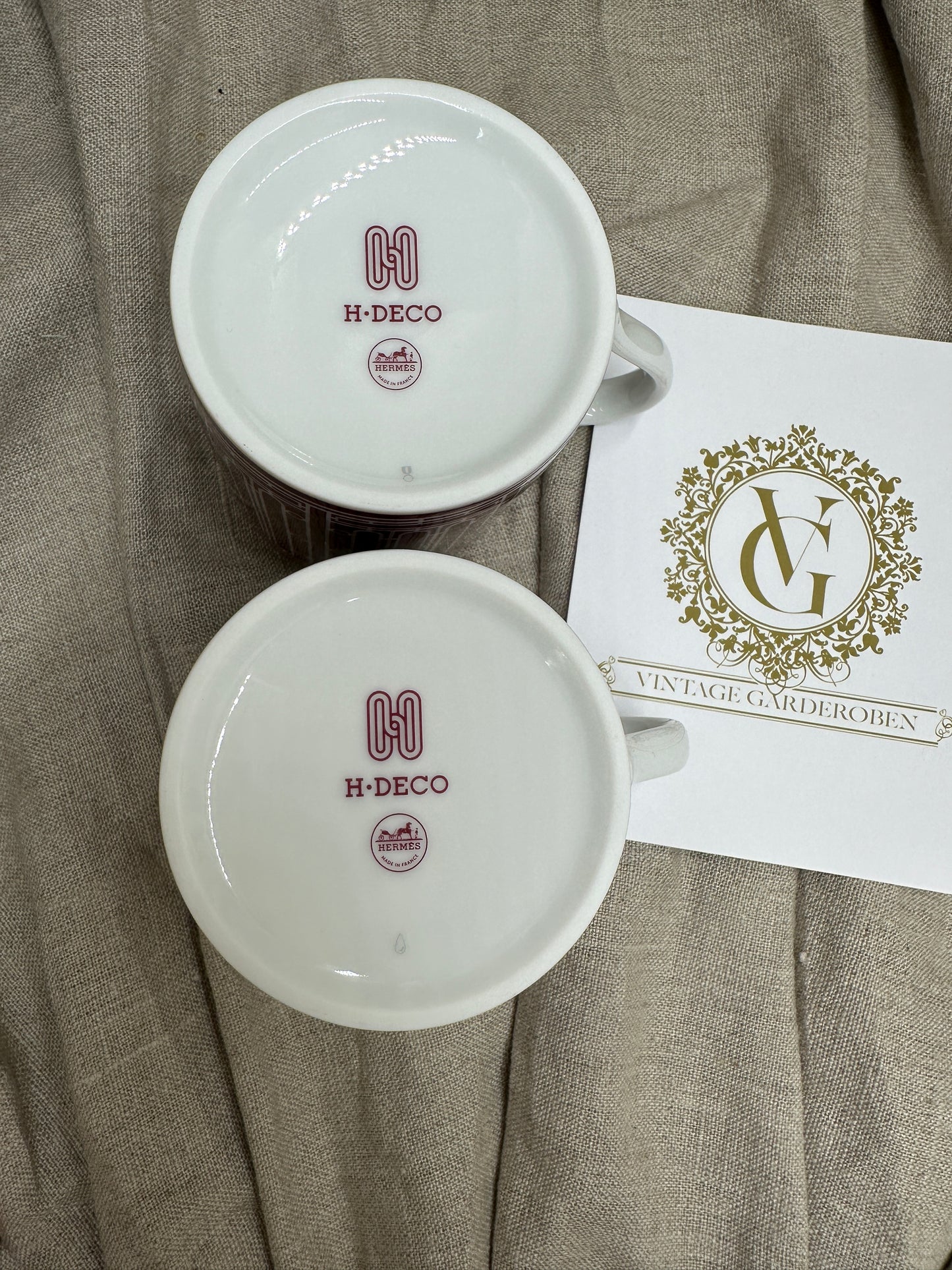 Hermès muggar set om 2 st Röd/ vit