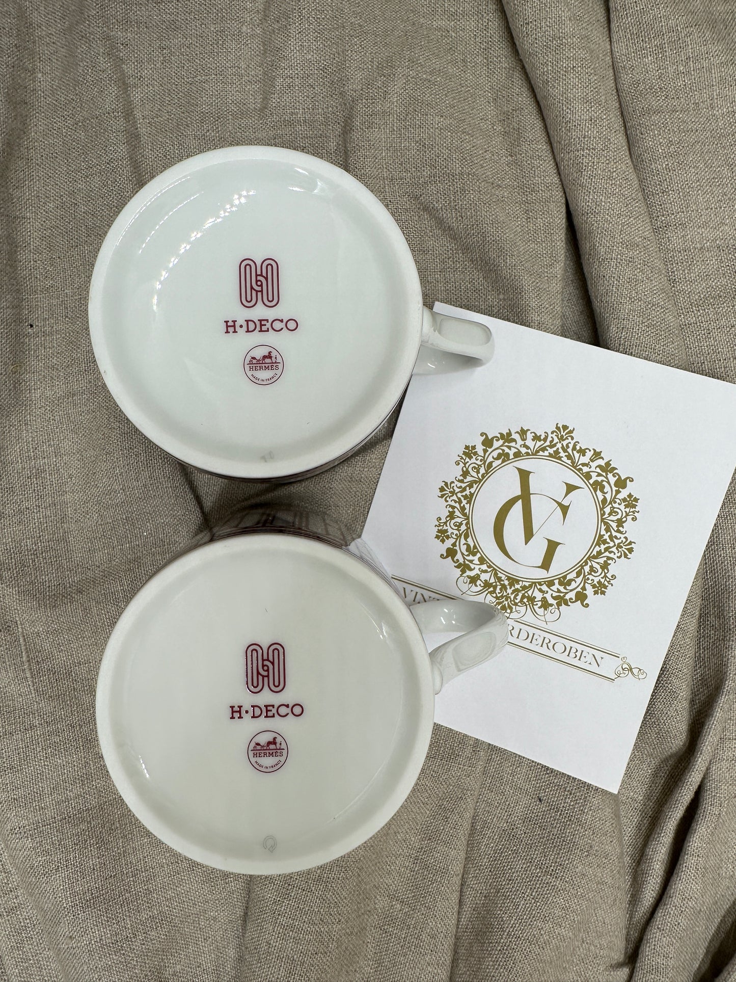 Hermès muggar set om 2 st Röd/vit