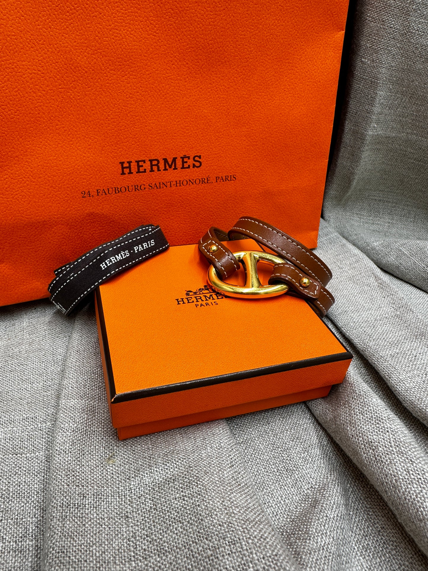 Hermès Leather Granville double Tour Bracelet